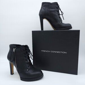 French Connection Black Leather Lace-Up Booties – 6.5